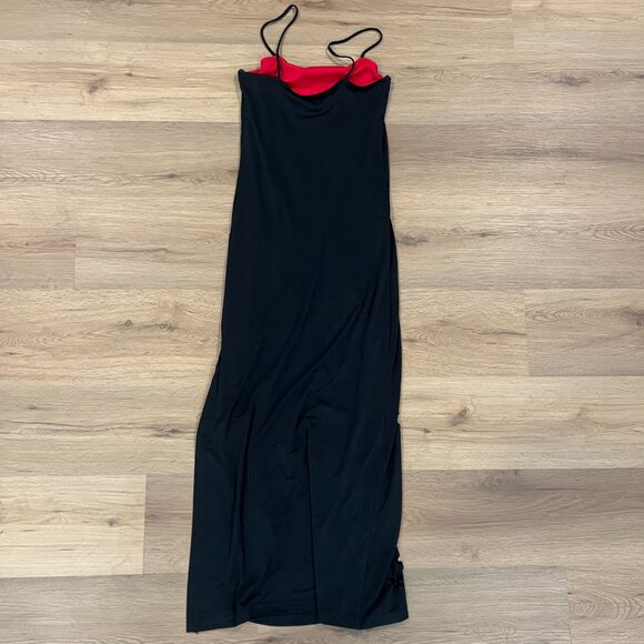 Vintage 90s Alyn Paige Dress Black Red Butterflies Bodycon Maxi Gown Size 3/4 - Picture 6 of 6